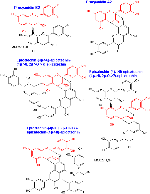 Den kemiske struktur af forskellige proanthocyanidiner fundet i Tranebr