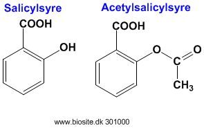 Strukturerne af salicylsyre og acetylsalicylsyre