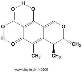 Strukturen af citrinin med intramolekylre hydrogenbindinger