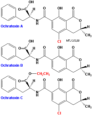 Den kemiske struktur af forskellige ochratoxiner
